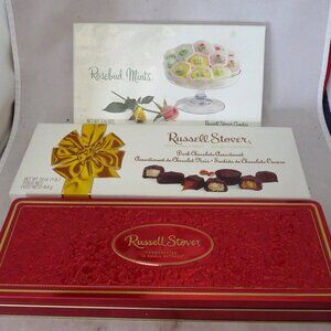 3 Russell Stover advertising chocolate boxes tin